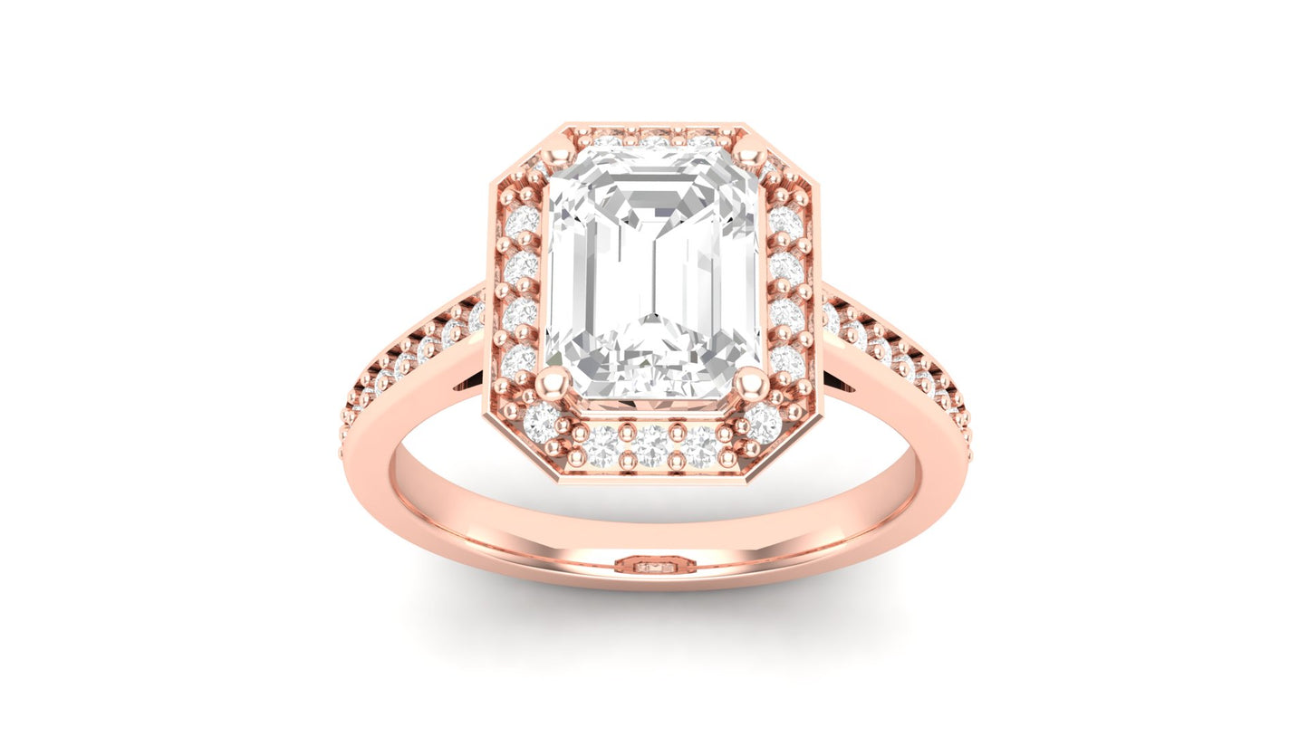 1.75 ct Emerald Cut Center Lab Grown Diamond | Color: E | Clarity: VVS | 0.25 ct Lab Grown Side Diamonds. | Designer Ring.
