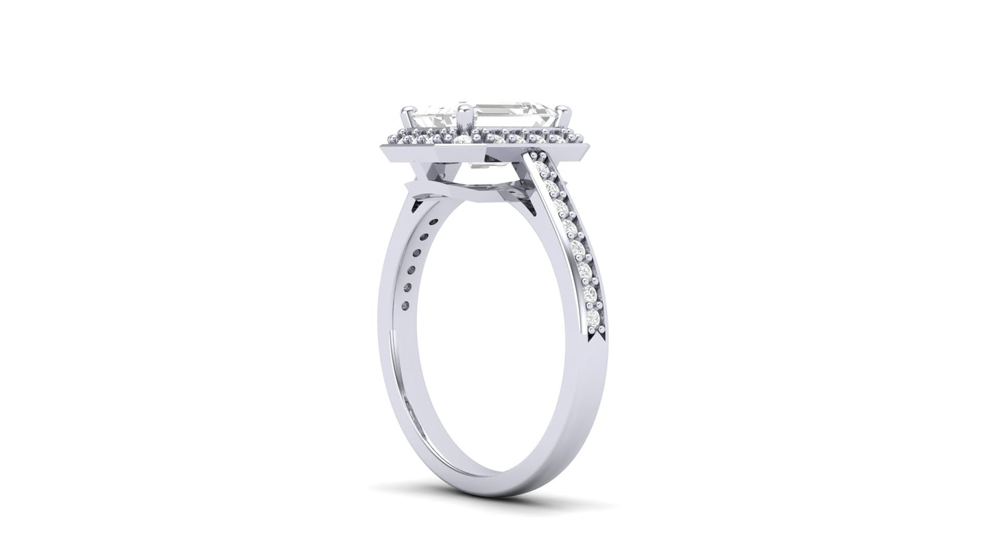 1.75 ct Emerald Cut Center Lab Grown Diamond | Color: E | Clarity: VVS | 0.25 ct Lab Grown Side Diamonds. | Designer Ring.