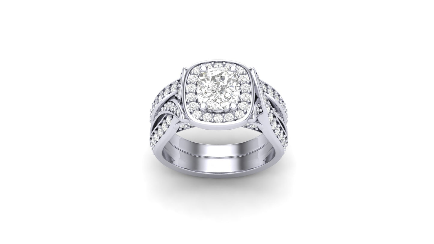 1.10 ct Cushion Cut Center Lab Grown Diamond | Color: E | Clarity: VVS | 0.60 ct Lab Grown Side Diamonds. | Designer Ring.