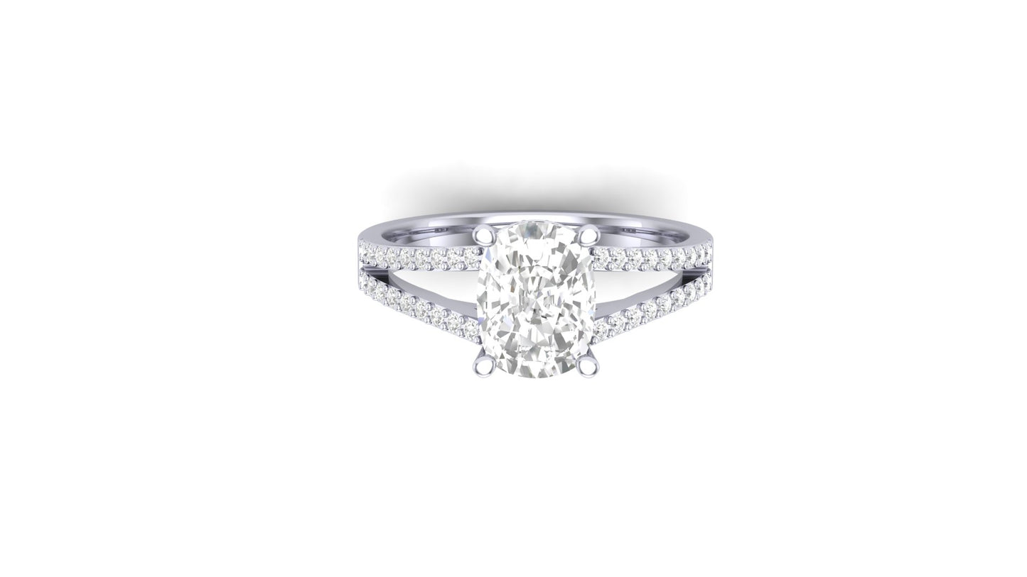 1.80 ct Cushion Cut Center Lab Grown Diamond | Color: E | Clarity: VVS | 0.20 ct Lab Grown Side Diamonds. | Designer Ring.