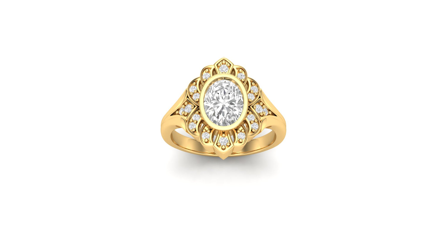 1.10 ct Oval Cut Center Lab Grown Diamond | Color: E | Clarity: VVS | 0.45 ct Lab Grown Side Diamonds. | Designer Ring.