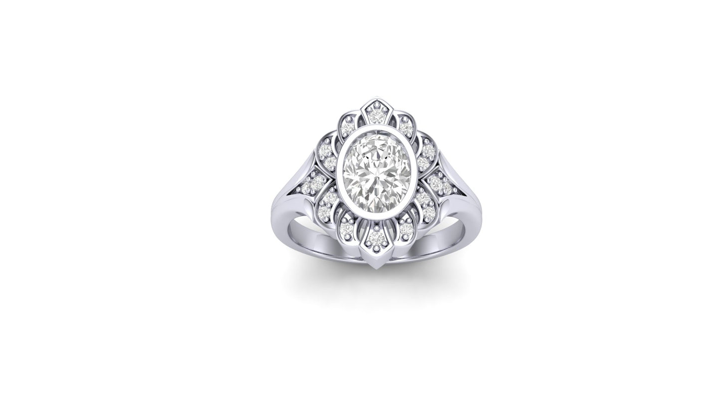 1.10 ct Oval Cut Center Lab Grown Diamond | Color: E | Clarity: VVS | 0.45 ct Lab Grown Side Diamonds. | Designer Ring.