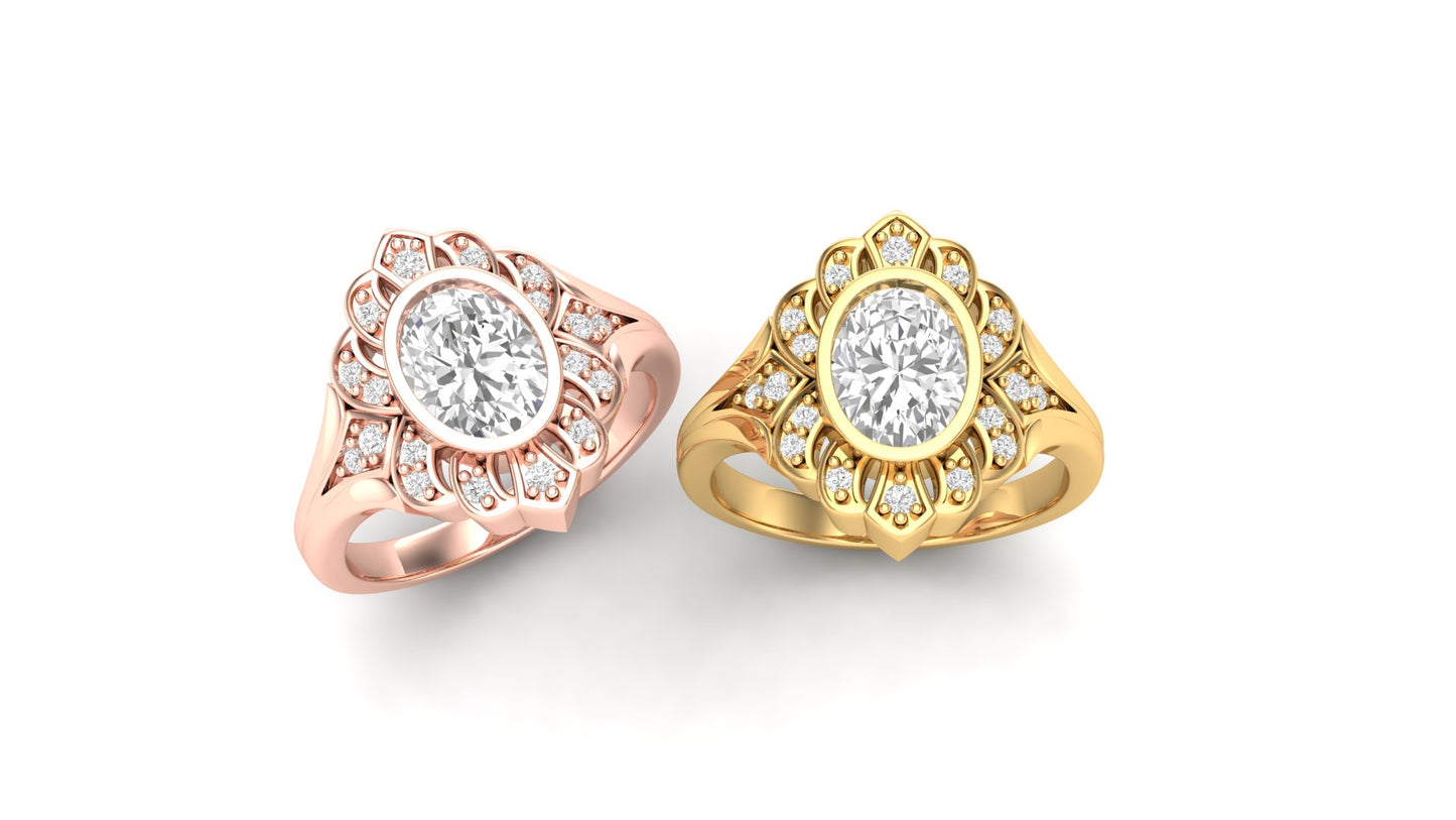 1.10 ct Oval Cut Center Lab Grown Diamond | Color: E | Clarity: VVS | 0.45 ct Lab Grown Side Diamonds. | Designer Ring.