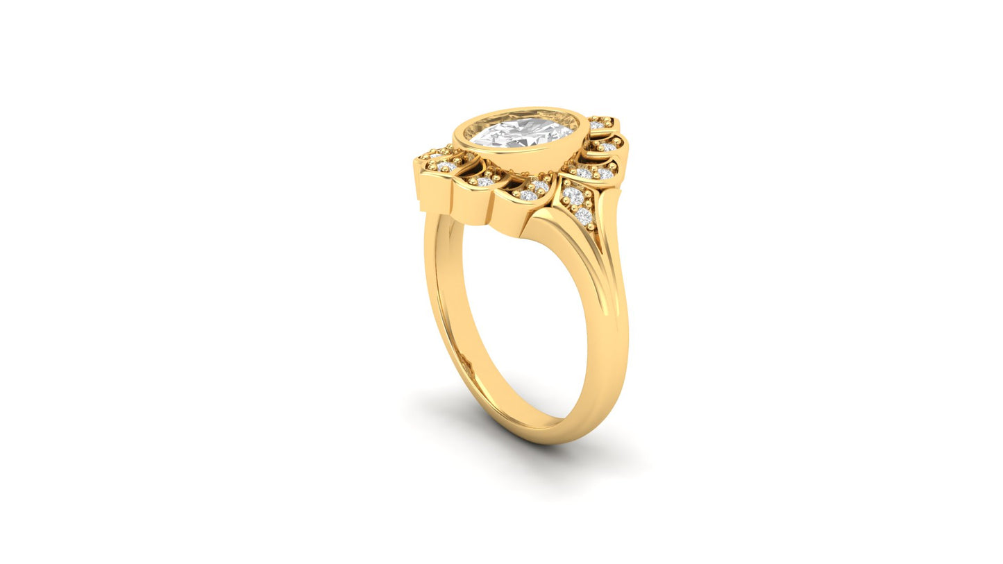 1.10 ct Oval Cut Center Lab Grown Diamond | Color: E | Clarity: VVS | 0.45 ct Lab Grown Side Diamonds. | Designer Ring.