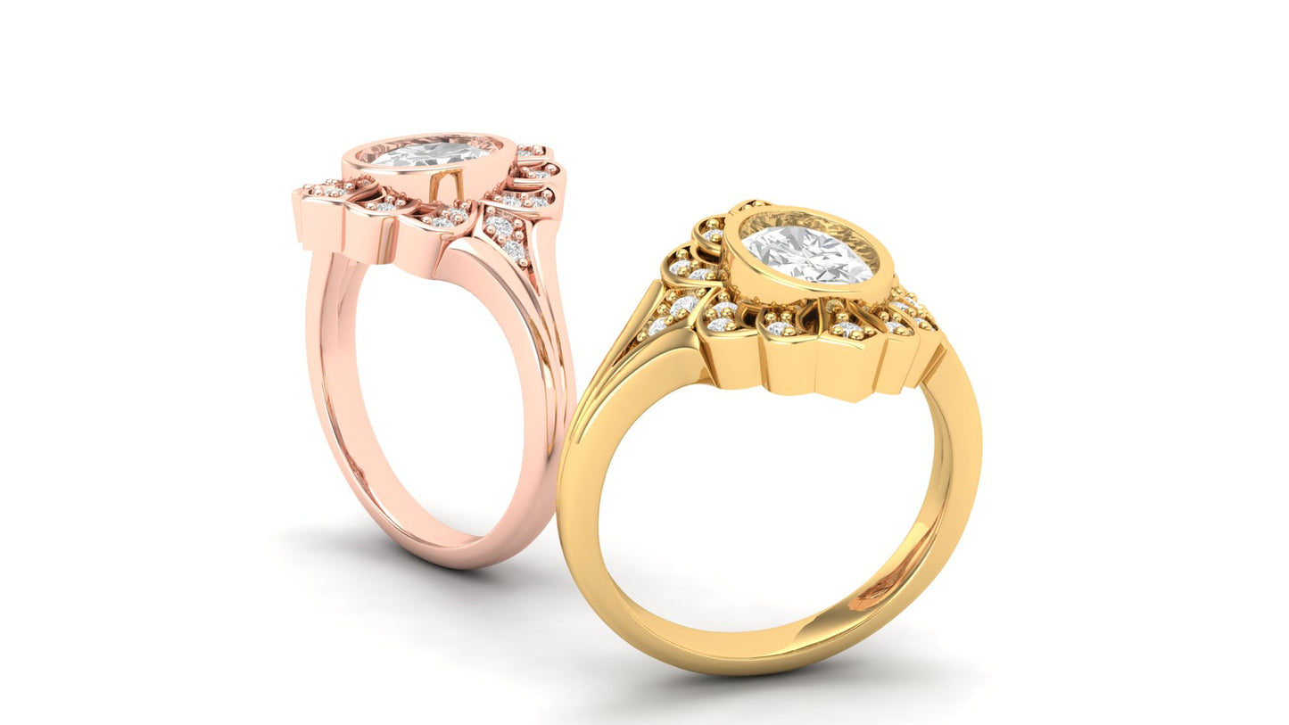 1.10 ct Oval Cut Center Lab Grown Diamond | Color: E | Clarity: VVS | 0.45 ct Lab Grown Side Diamonds. | Designer Ring.