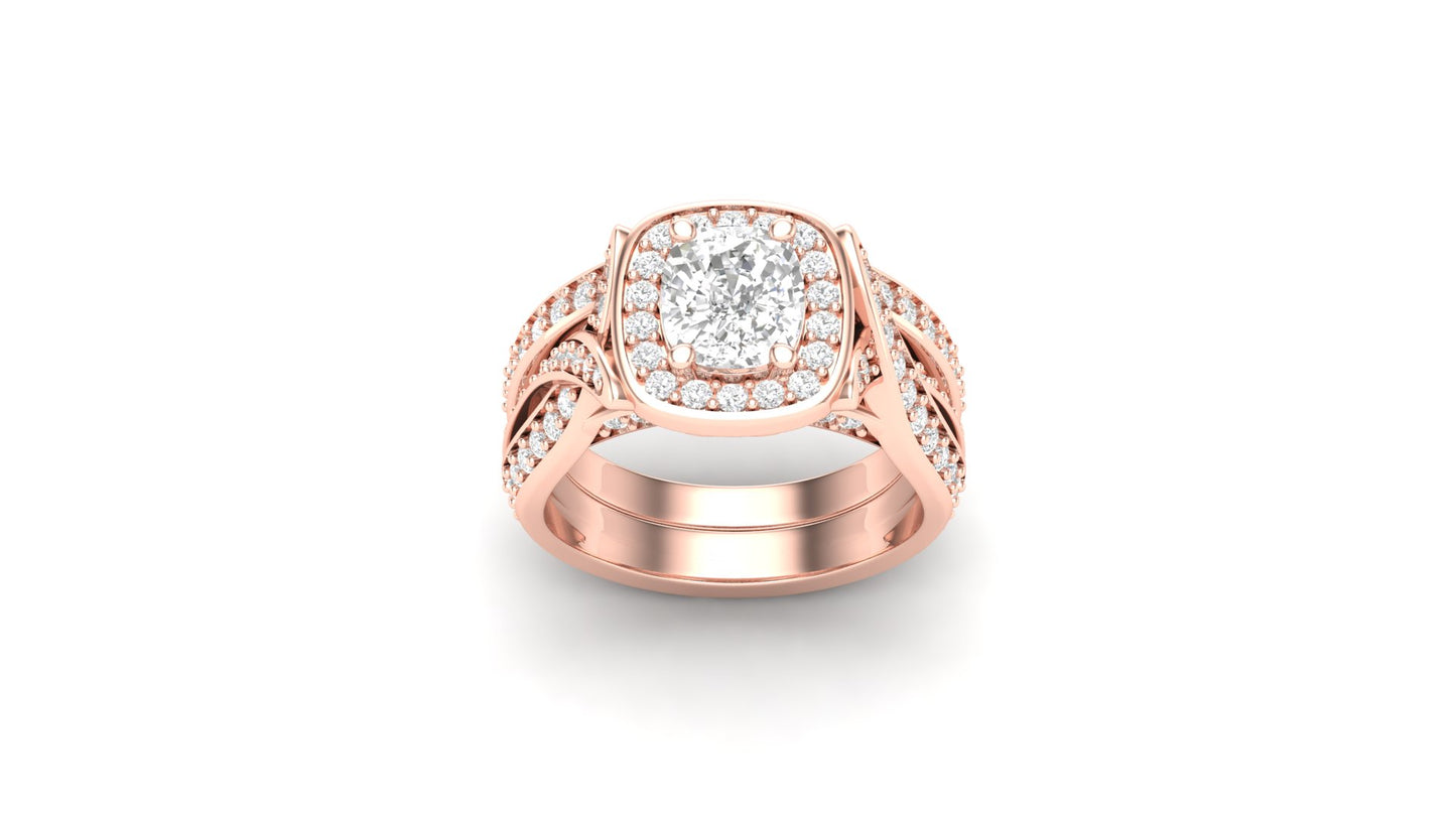 1.10 ct Cushion Cut Center Lab Grown Diamond | Color: E | Clarity: VVS | 0.60 ct Lab Grown Side Diamonds. | Designer Ring.