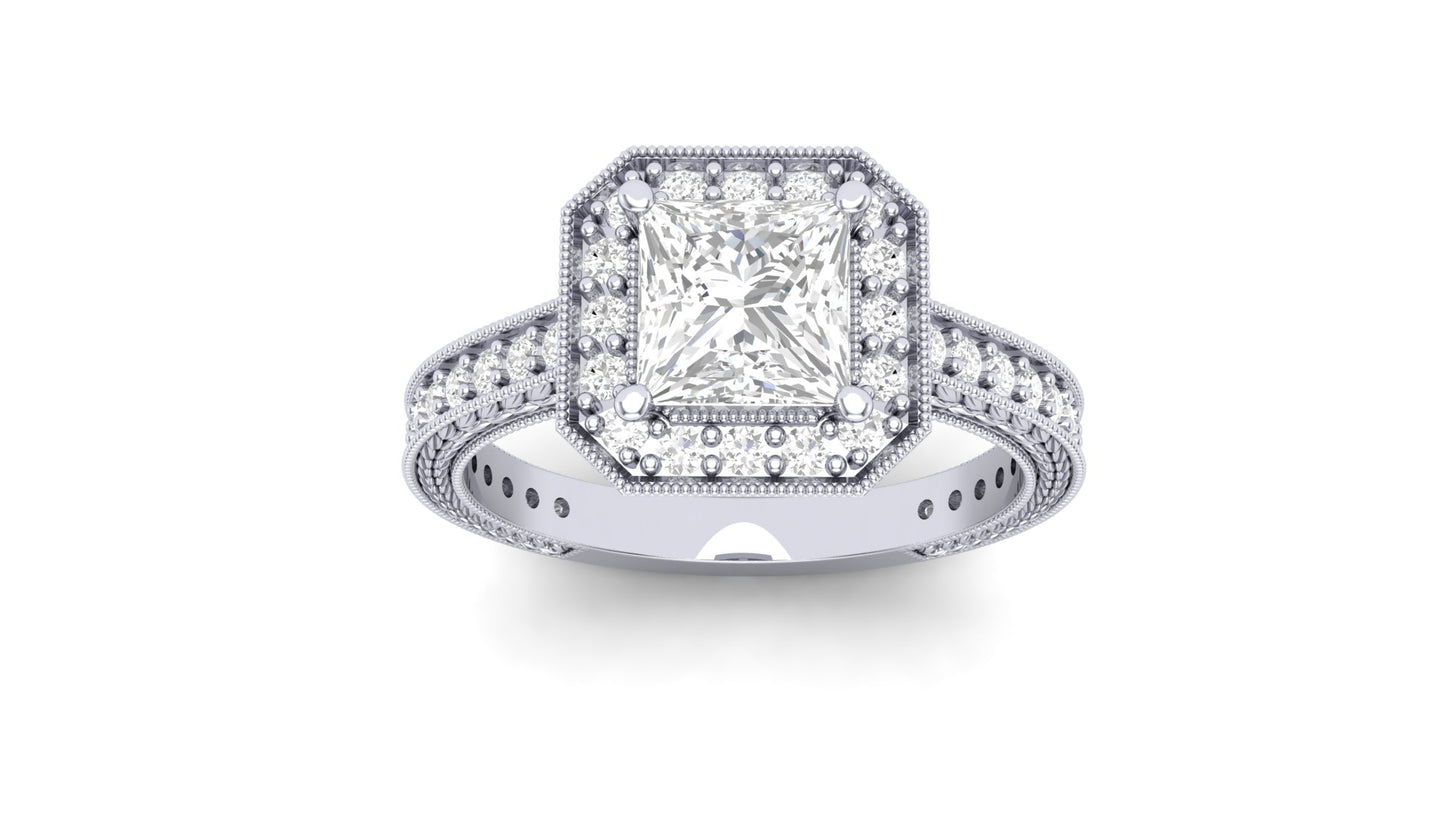 1.10 ct Princess Cut Center Lab Grown Diamond | Color: E | Clarity: VVS | 0.40 ct Lab Grown Side Diamonds. | Designer Ring.
