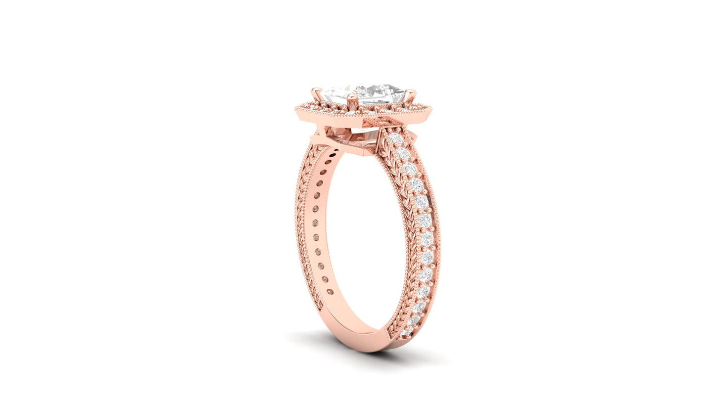 1.10 ct Princess Cut Center Lab Grown Diamond | Color: E | Clarity: VVS | 0.40 ct Lab Grown Side Diamonds. | Designer Ring.
