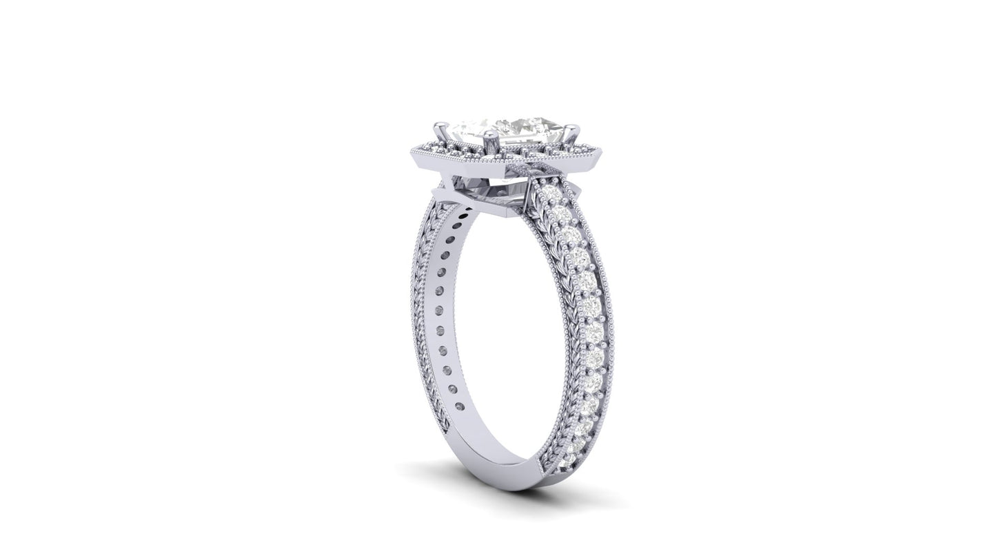 1.10 ct Princess Cut Center Lab Grown Diamond | Color: E | Clarity: VVS | 0.40 ct Lab Grown Side Diamonds. | Designer Ring.