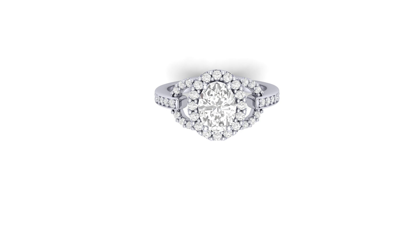 1.09 ct Oval Cut Center Lab Grown Diamond | Color: E | Clarity: VVS | 0.38 ct Lab Grown Side Diamonds. | Designer Ring.