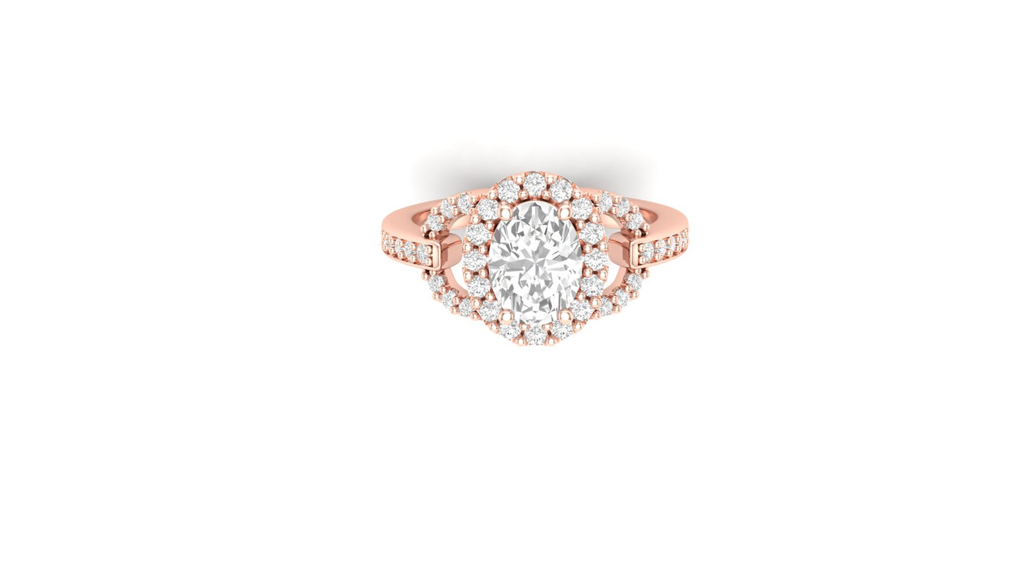 1.09 ct Oval Cut Center Lab Grown Diamond | Color: E | Clarity: VVS | 0.38 ct Lab Grown Side Diamonds. | Designer Ring.