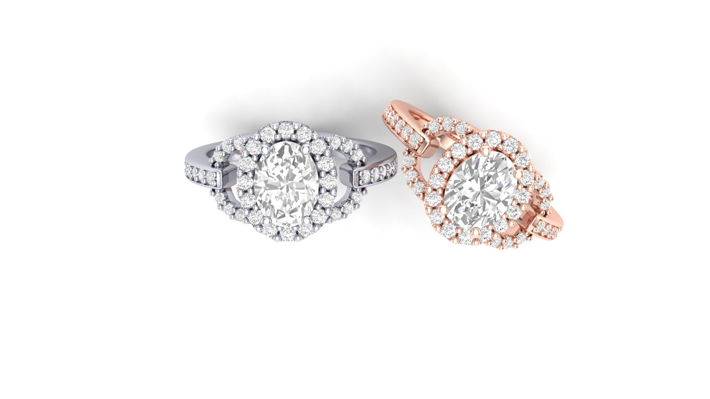 1.09 ct Oval Cut Center Lab Grown Diamond | Color: E | Clarity: VVS | 0.38 ct Lab Grown Side Diamonds. | Designer Ring.