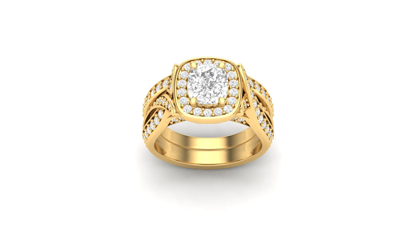 1.10 ct Cushion Cut Center Lab Grown Diamond | Color: E | Clarity: VVS | 0.60 ct Lab Grown Side Diamonds. | Designer Ring.