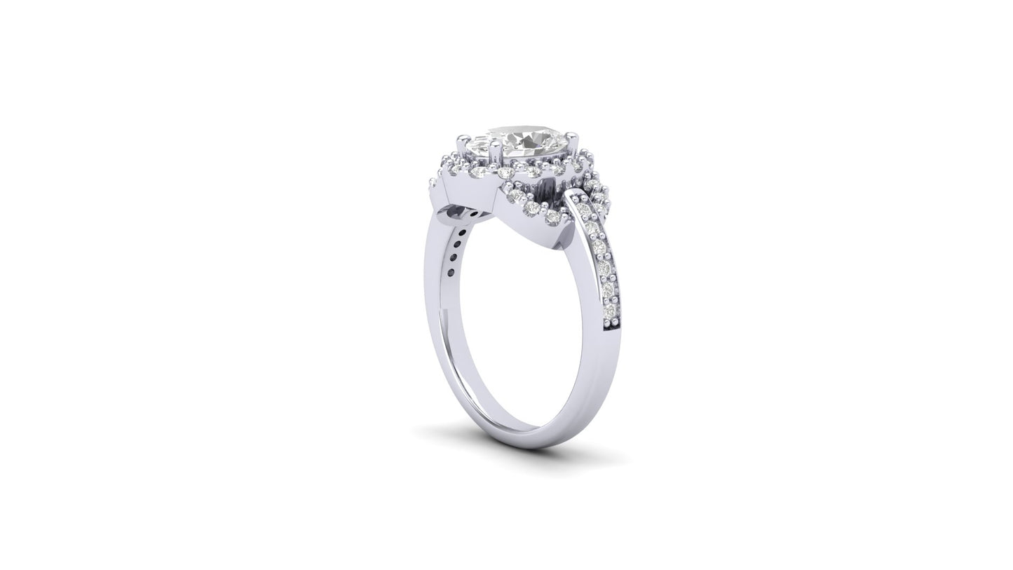 1.09 ct Oval Cut Center Lab Grown Diamond | Color: E | Clarity: VVS | 0.38 ct Lab Grown Side Diamonds. | Designer Ring.