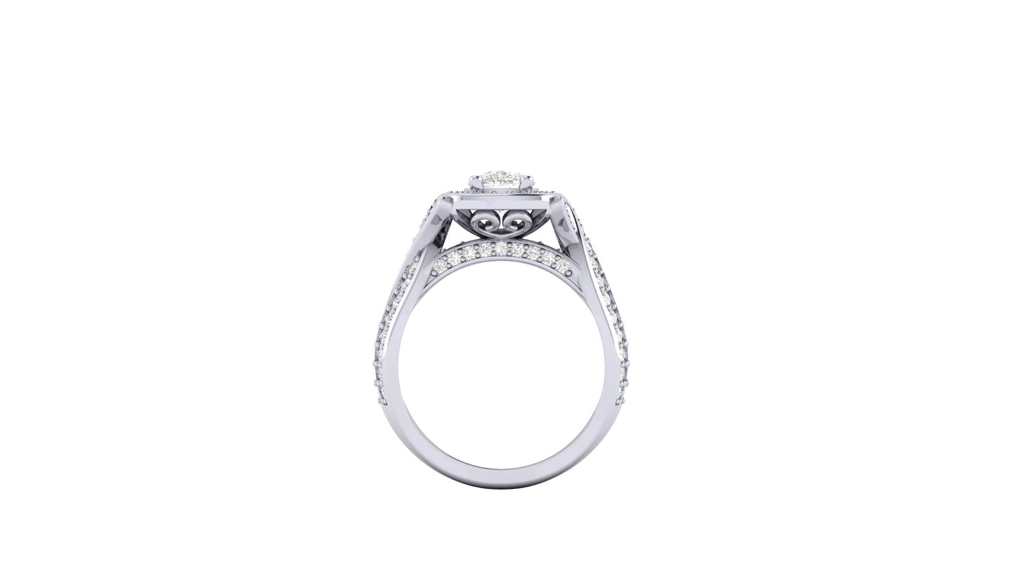 1.10 ct Cushion Cut Center Lab Grown Diamond | Color: E | Clarity: VVS | 0.60 ct Lab Grown Side Diamonds. | Designer Ring.