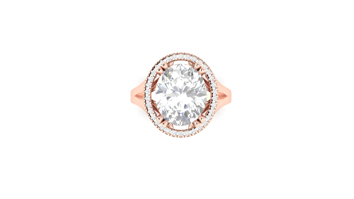 4.54 ct Oval Cut Center Lab Grown Diamond | Color: E | Clarity: VVS | 0.17 ct Lab Grown Side Diamonds | Halo Ring.