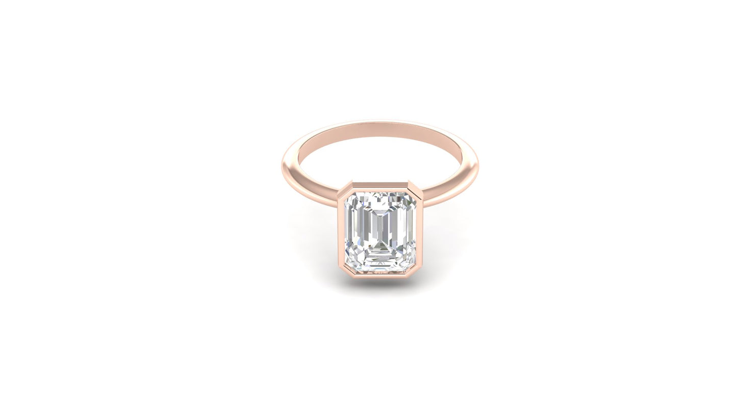 2.55 ctw Emerald Cut Lab Grown Diamond | Bezel Set Setting | Solitaire Ring.