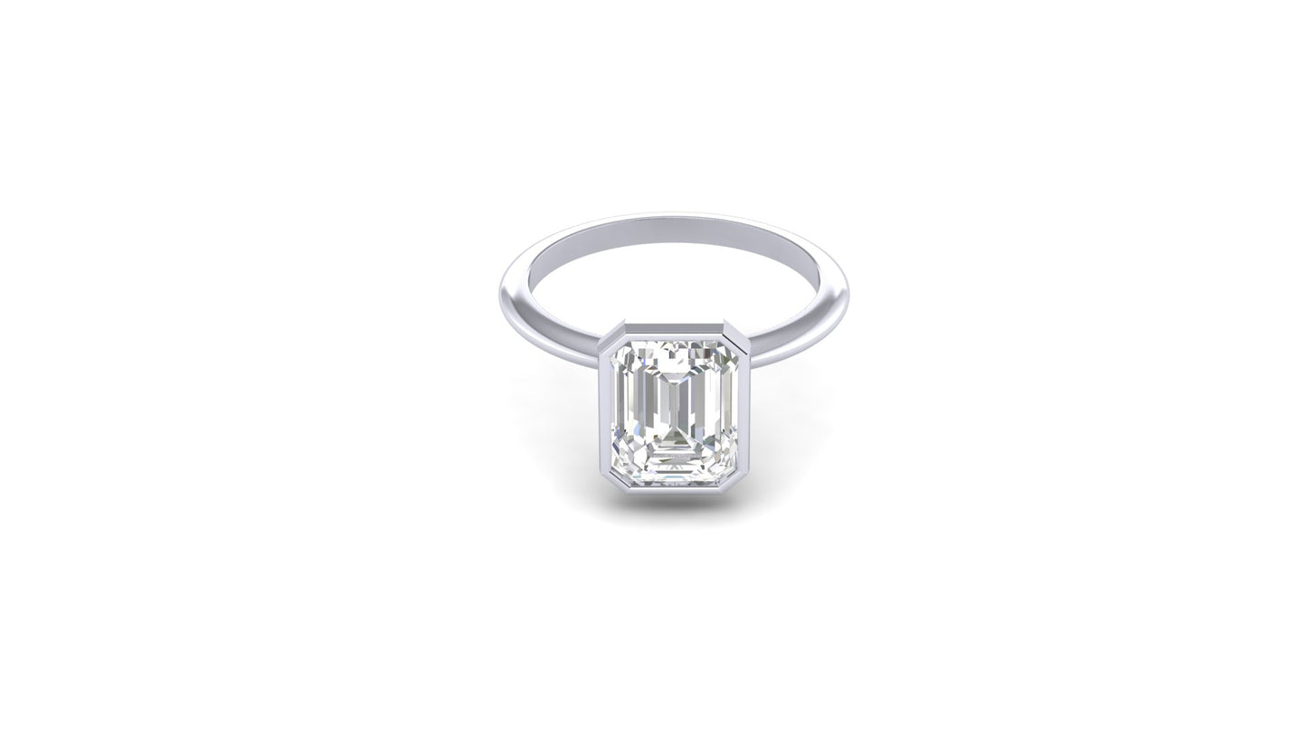 2.55 ctw Emerald Cut Lab Grown Diamond | Bezel Set Setting | Solitaire Ring.