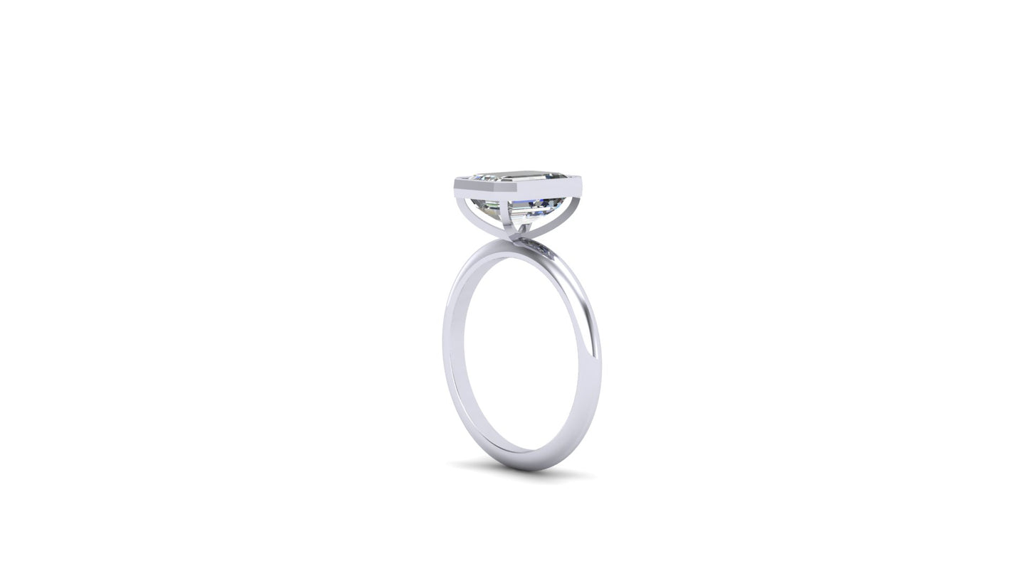 2.55 ctw Emerald Cut Lab Grown Diamond | Bezel Set Setting | Solitaire Ring.