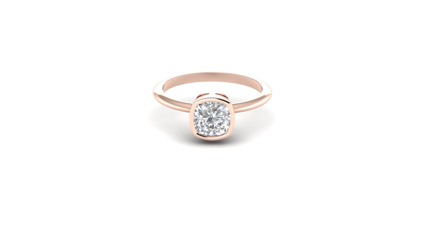 1.12 ctw Cushion Cut Lab Grown Diamond | Bezel Set Setting | Solitaire Ring.