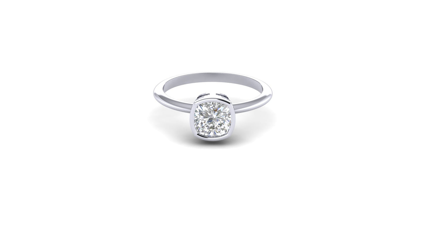1.12 ctw Cushion Cut Lab Grown Diamond | Bezel Set Setting | Solitaire Ring.