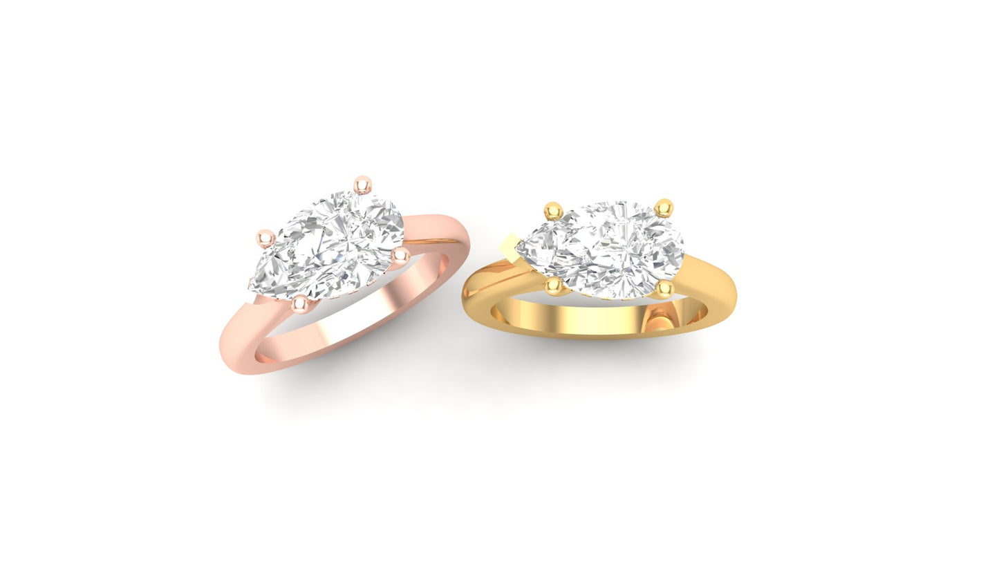 1.75 ct Pear Center Lab Grown Diamond | Color: E | Clarity: VVS | 0.31 ct Lab Grown Side Diamonds. | Designer Ring.