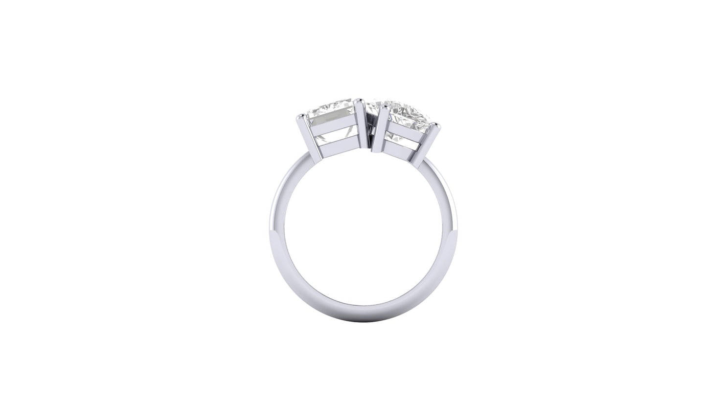2.76 ct Emerald Cut Lab Grown Diamond | Color: E | Clarity: VVS | 2.35 ct Pear Shape Lab Grown Diamond | Color: E | Clarity: VVS | Designer Ring.