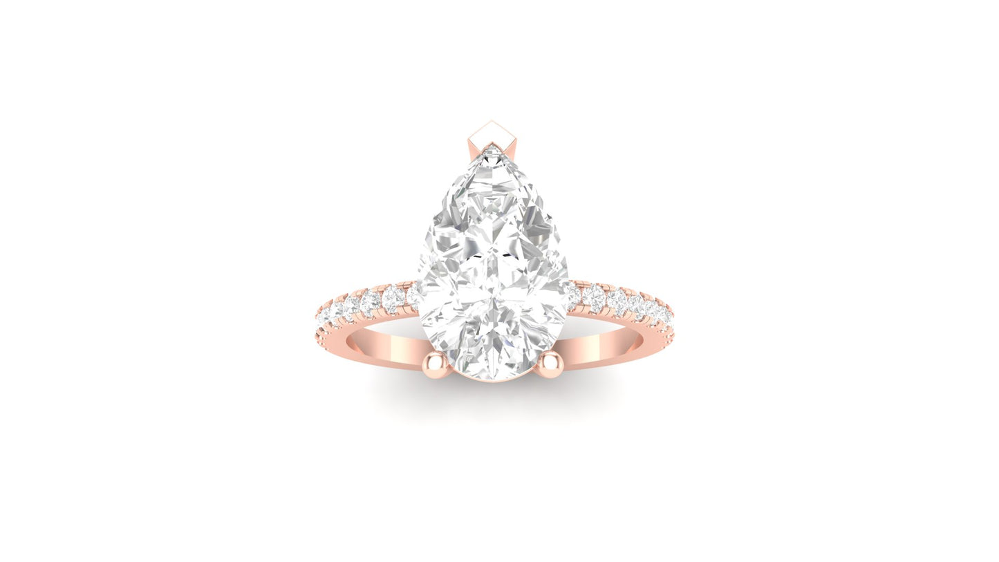 2.37 ct Pear Center Lab Grown Diamond | Color: E | Clarity: VVS | 0.25 ct Lab Grown Side Diamonds. | Designer Ring.