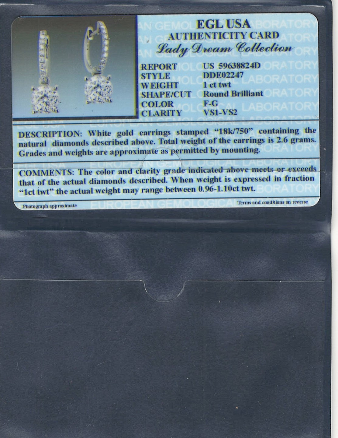 0.96 ctw Natural Diamonds | Color: F | Clarity: VS | 18k White Gold Earrings
