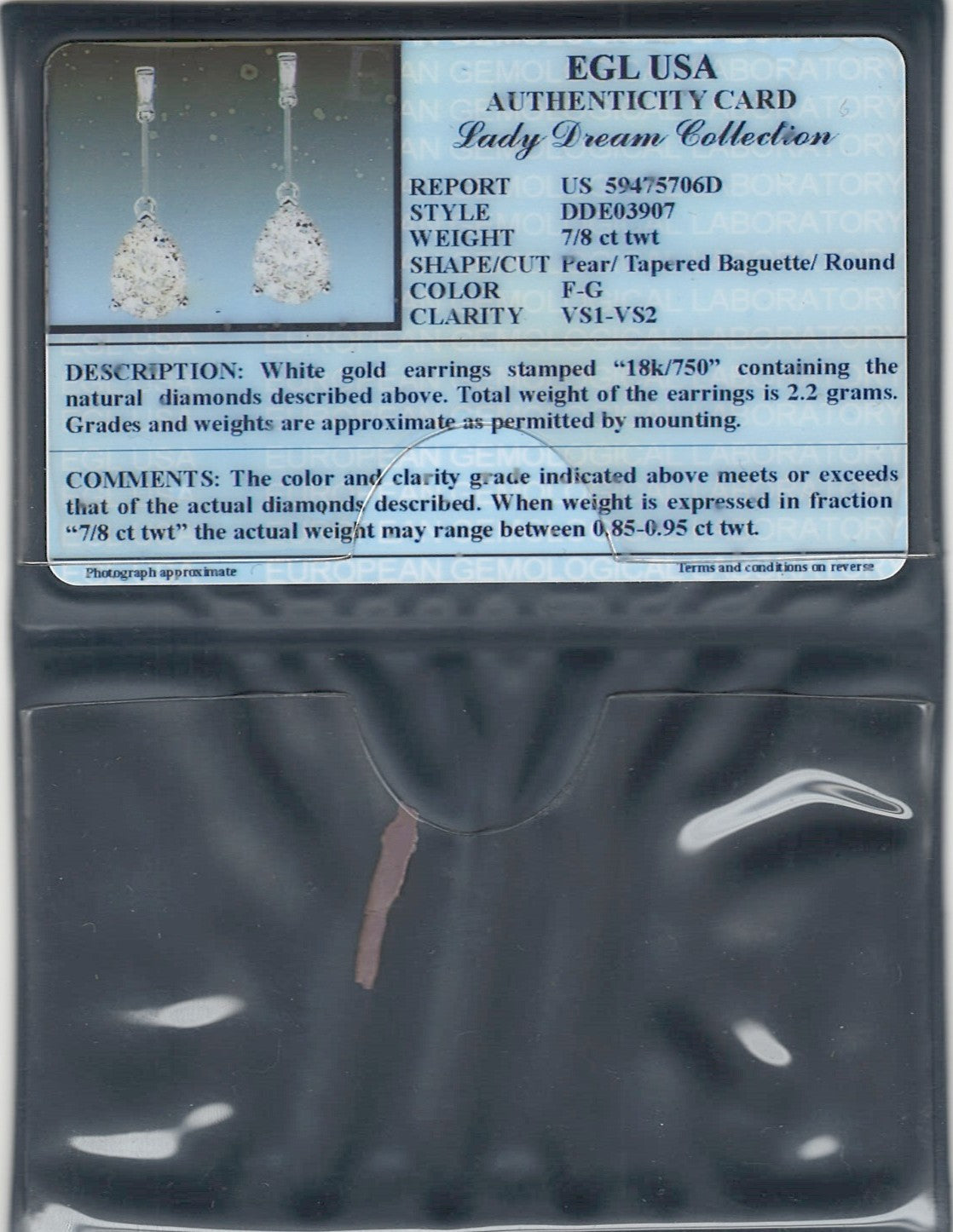 0.87 ctw Natural Diamonds | Color: F | Clarity: VS | 18k White Gold Earrings
