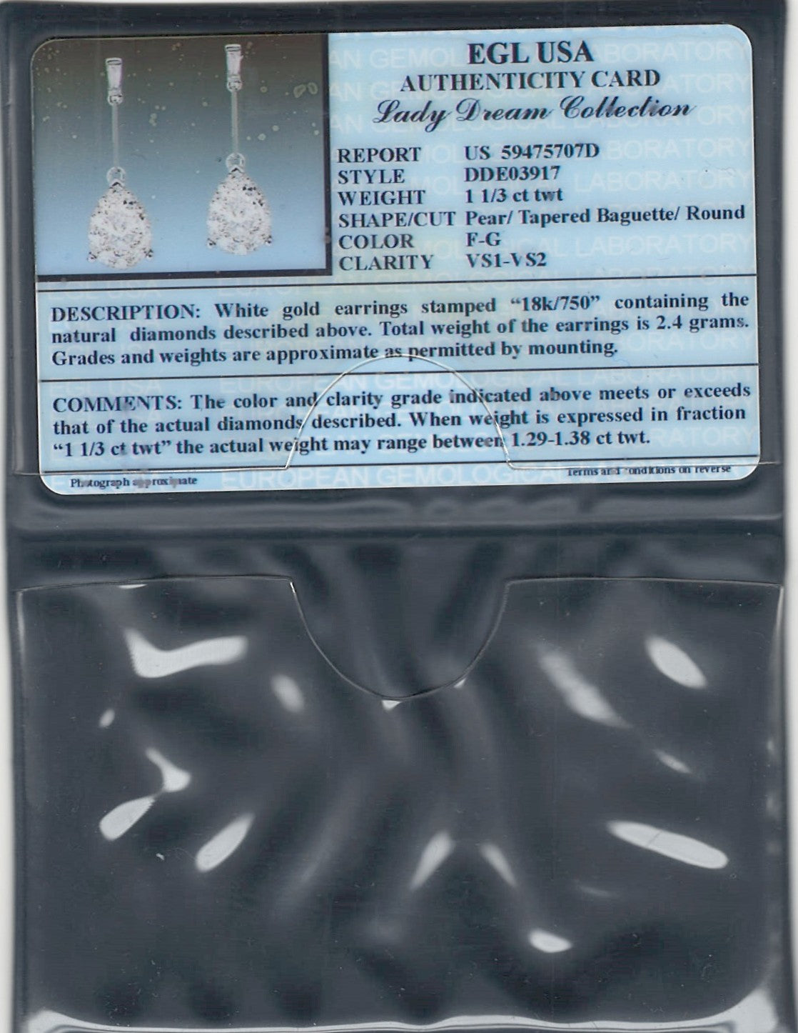 1.3 ctw Natural Diamonds | Color: F | Clarity: VS | 18k White Gold Earrings