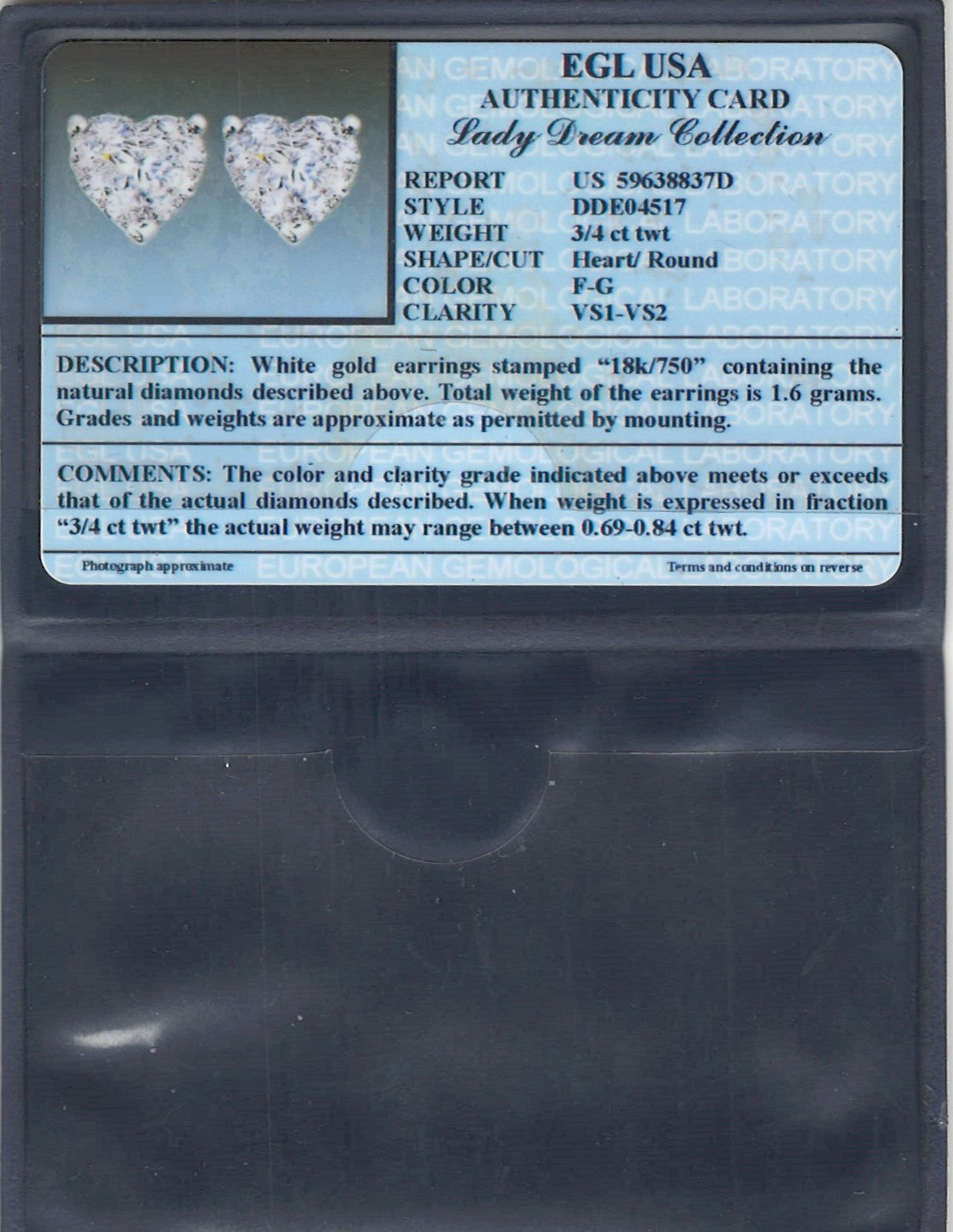 0.8 ctw Natural Diamonds | Color: F | Clarity: VS | 18k White Gold Earrings