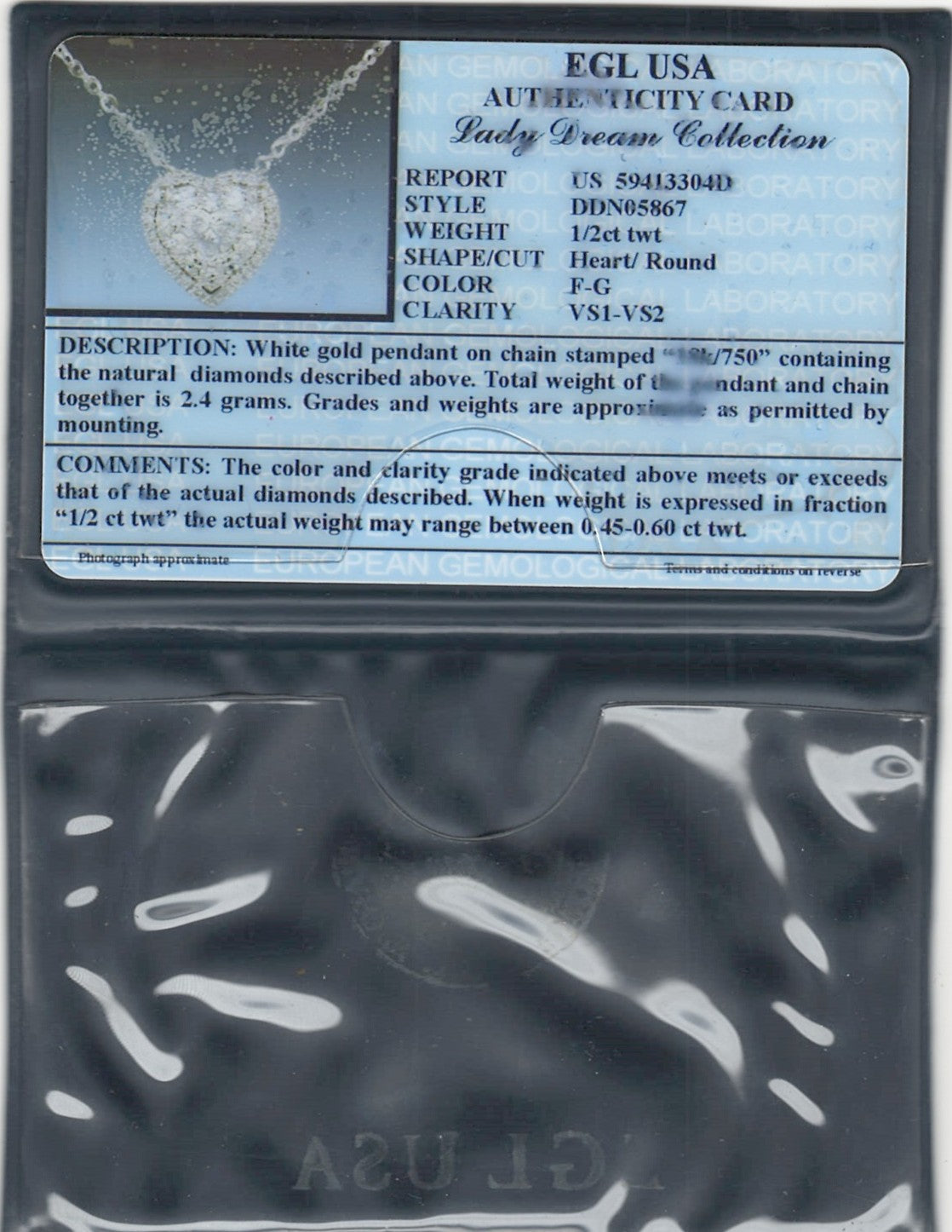 0.48 ctw Natural Diamonds | Color: F | Clarity: VS | 18k White Gold Necklace.