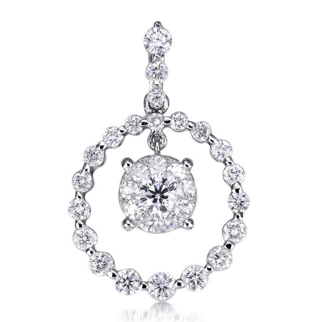 1.10 ctw Natural Diamonds | Color: F | Clarity: VS | 18k White Gold Pendant.