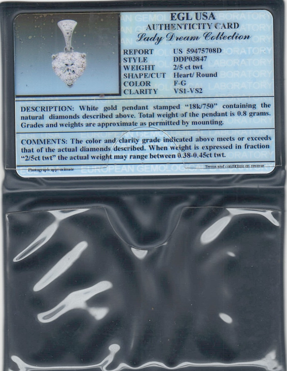 0.42 ctw Natural Diamonds | Color: F | Clarity: VS | 18k White Gold Pendant.
