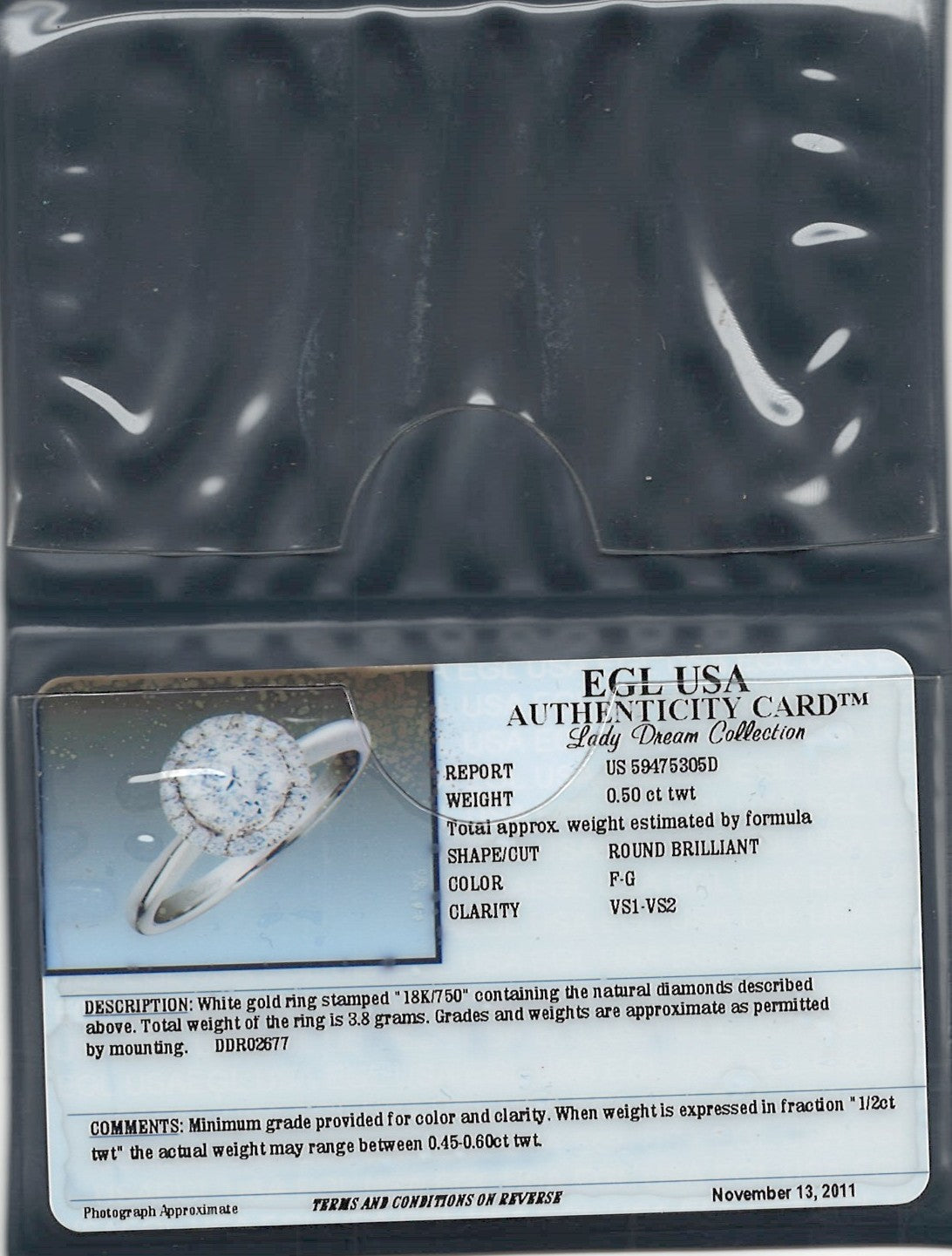 0.57 ctw Natural Diamonds | Color: F | Clarity: VS | 18k White Gold Ring