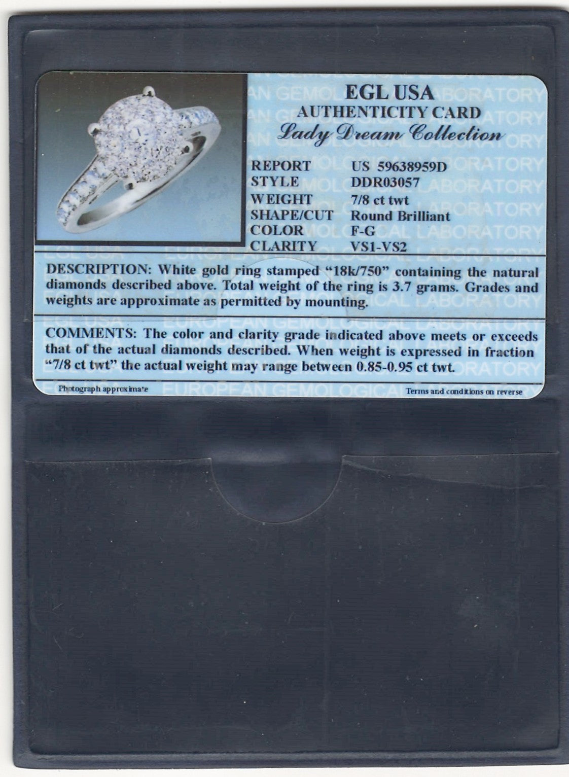 0.86 ctw Natural Diamonds | Color: F | Clarity: VS | 18k White Gold Ring