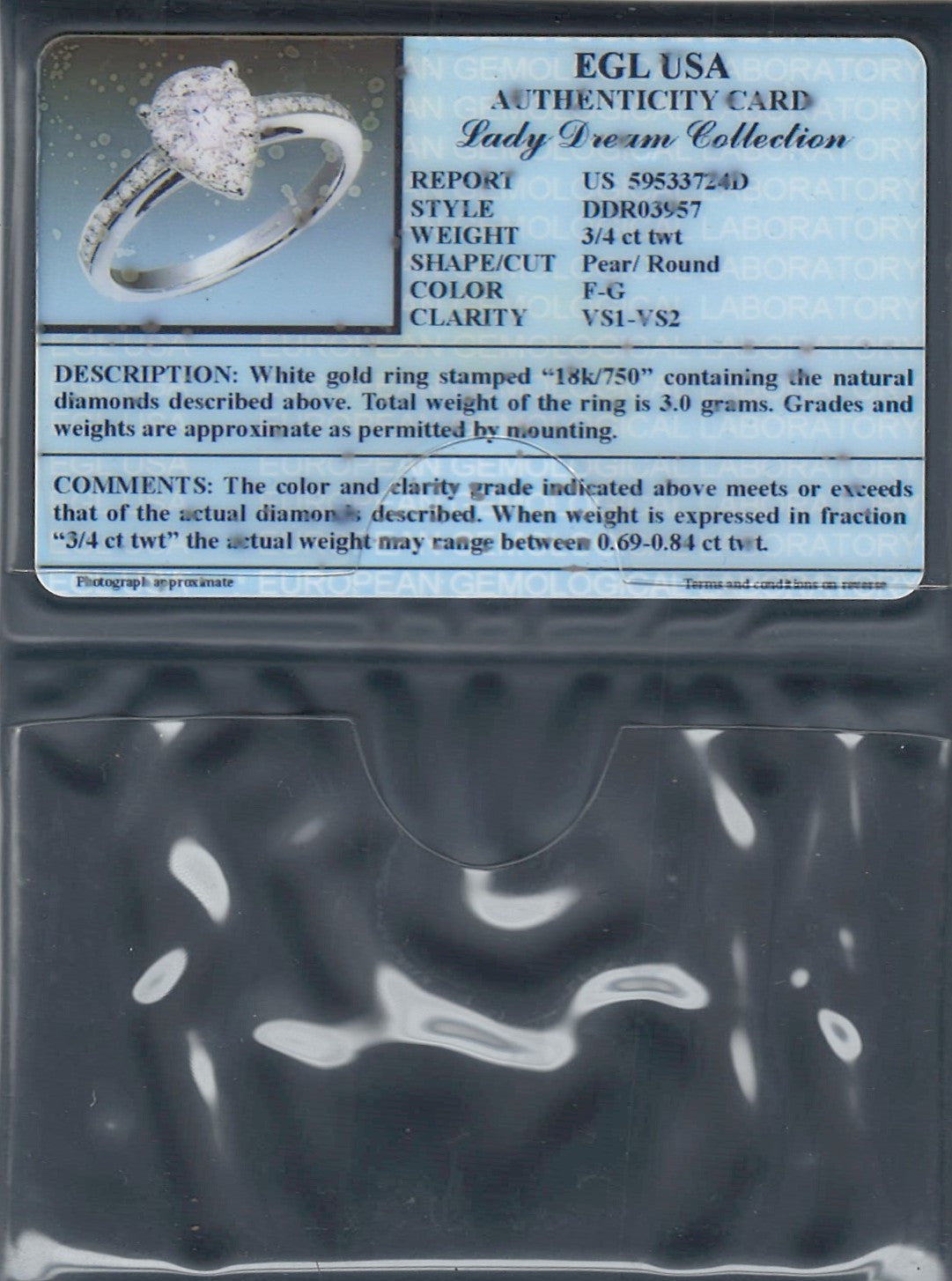 0.71 ctw Natural Diamonds | Color: F | Clarity: VS | 18k White Gold Ring
