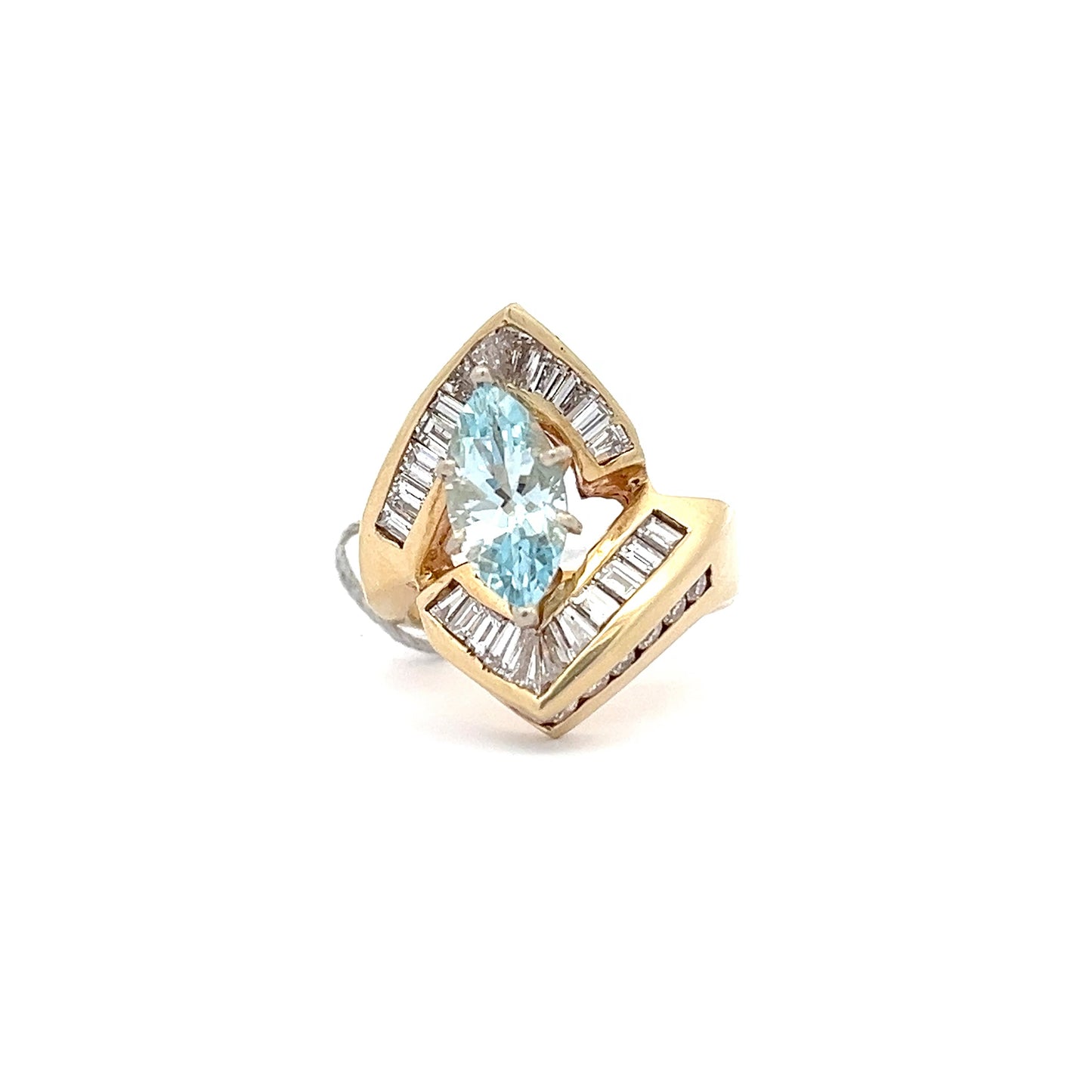 1.62 ct Marquise Natural Aquamarine | 1.25 ctw Natural Diamond Ring | 14k YG.