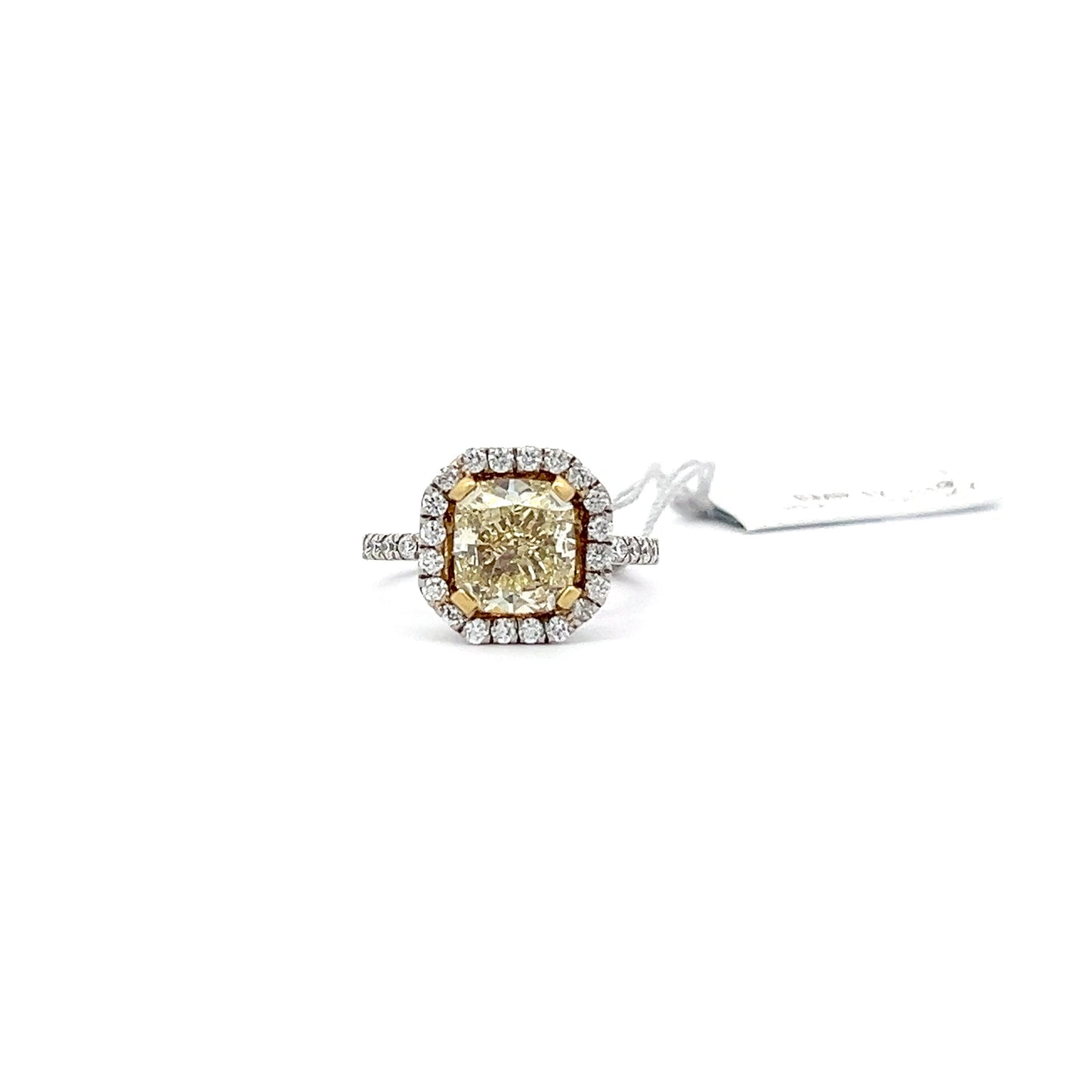 2.5ct Center Yellow Natural Diamond Ring | 1.15 ct Side Diamonds | PLATINUM/18K YG