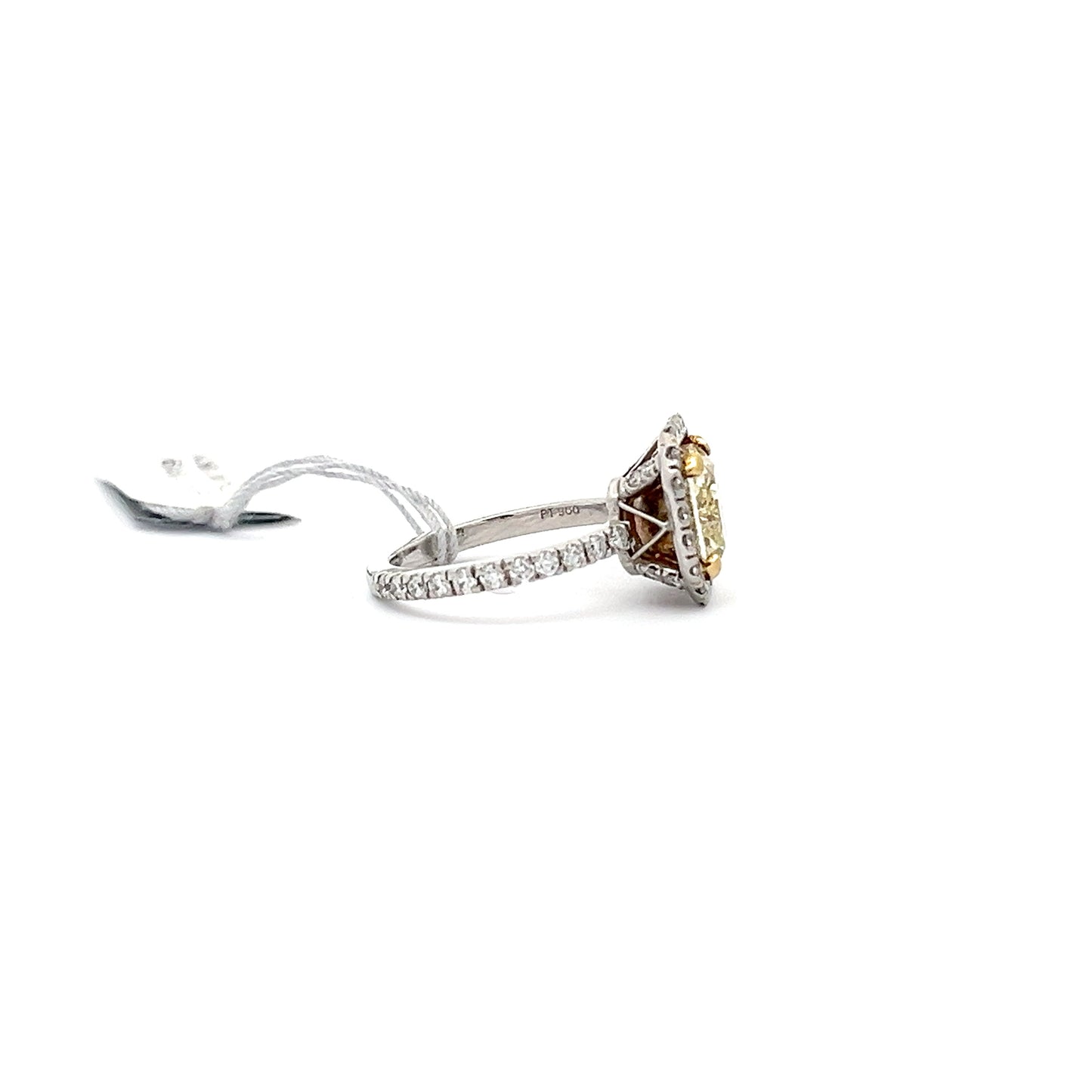 2.5ct Center Yellow Natural Diamond Ring | 1.15 ct Side Diamonds | PLATINUM/18K YG