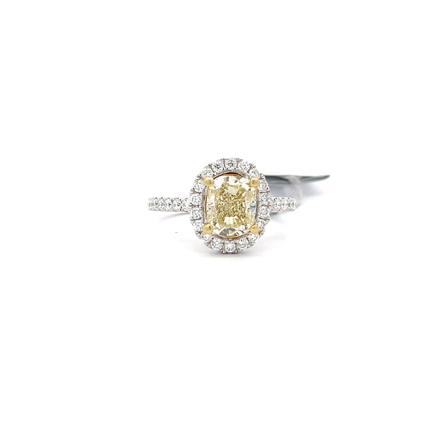 2.07ct Center Yellow Natural Diamond Ring | 0.63 ct Side Diamonds | 18k YWG