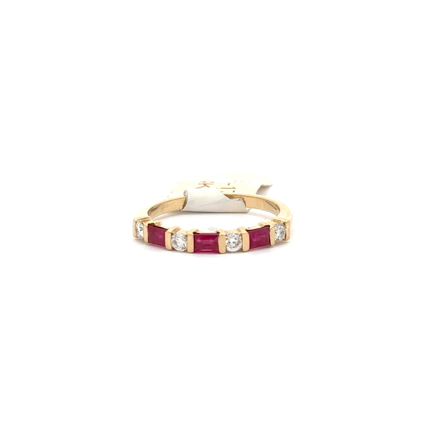 0.22ct Natural Round Diamonds & 0.54ct Emerald-Cut Ruby (Alternating Design) Band | 14K YG