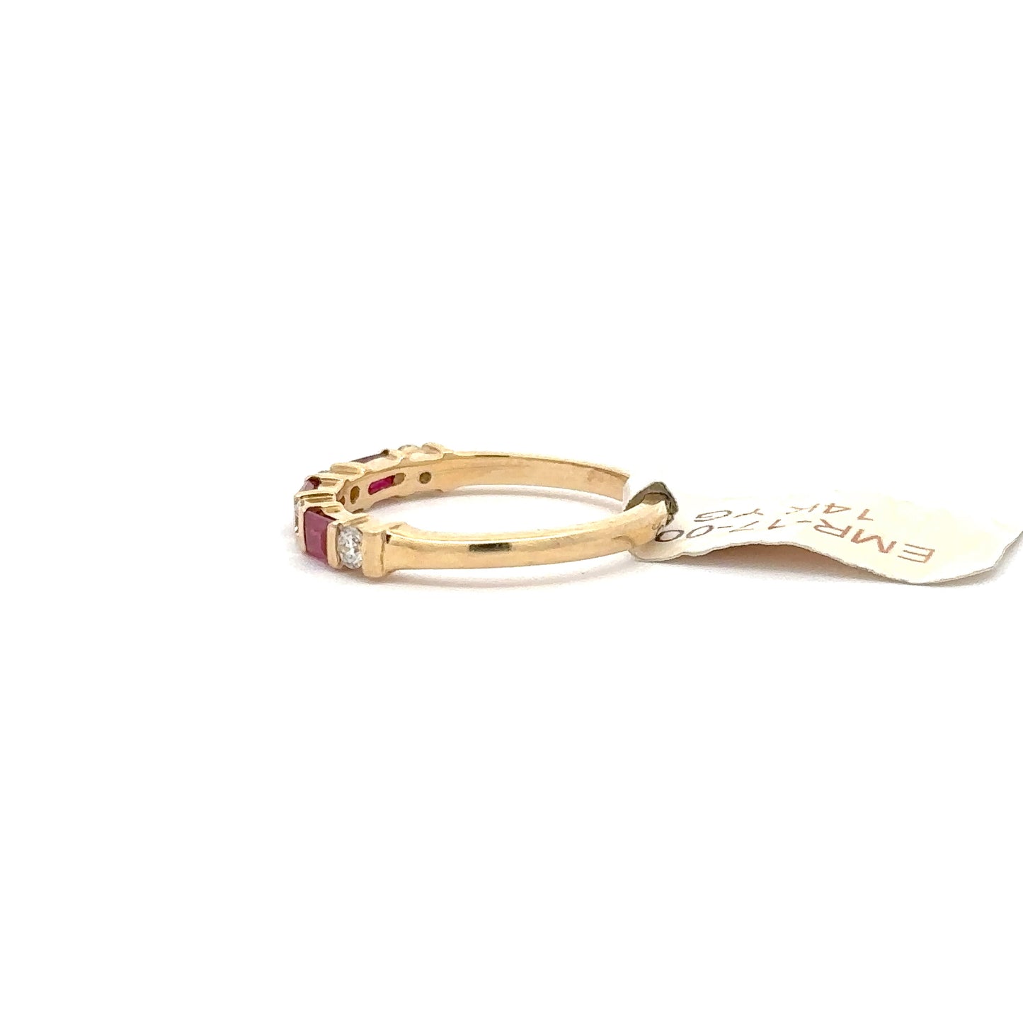 0.22ct Natural Round Diamonds & 0.54ct Emerald-Cut Ruby (Alternating Design) Band | 14K YG