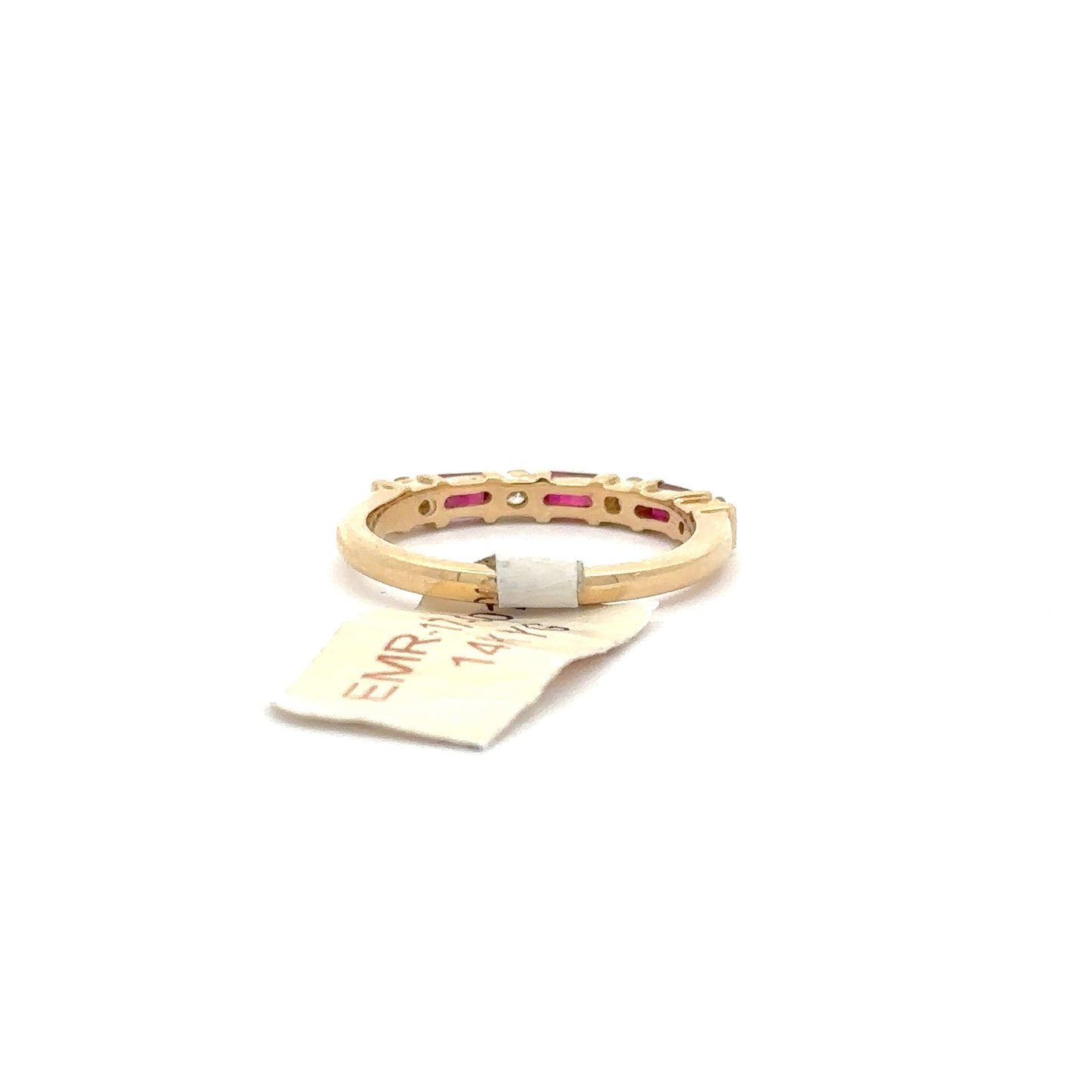 0.22ct Natural Round Diamonds & 0.54ct Emerald-Cut Ruby (Alternating Design) Band | 14K YG