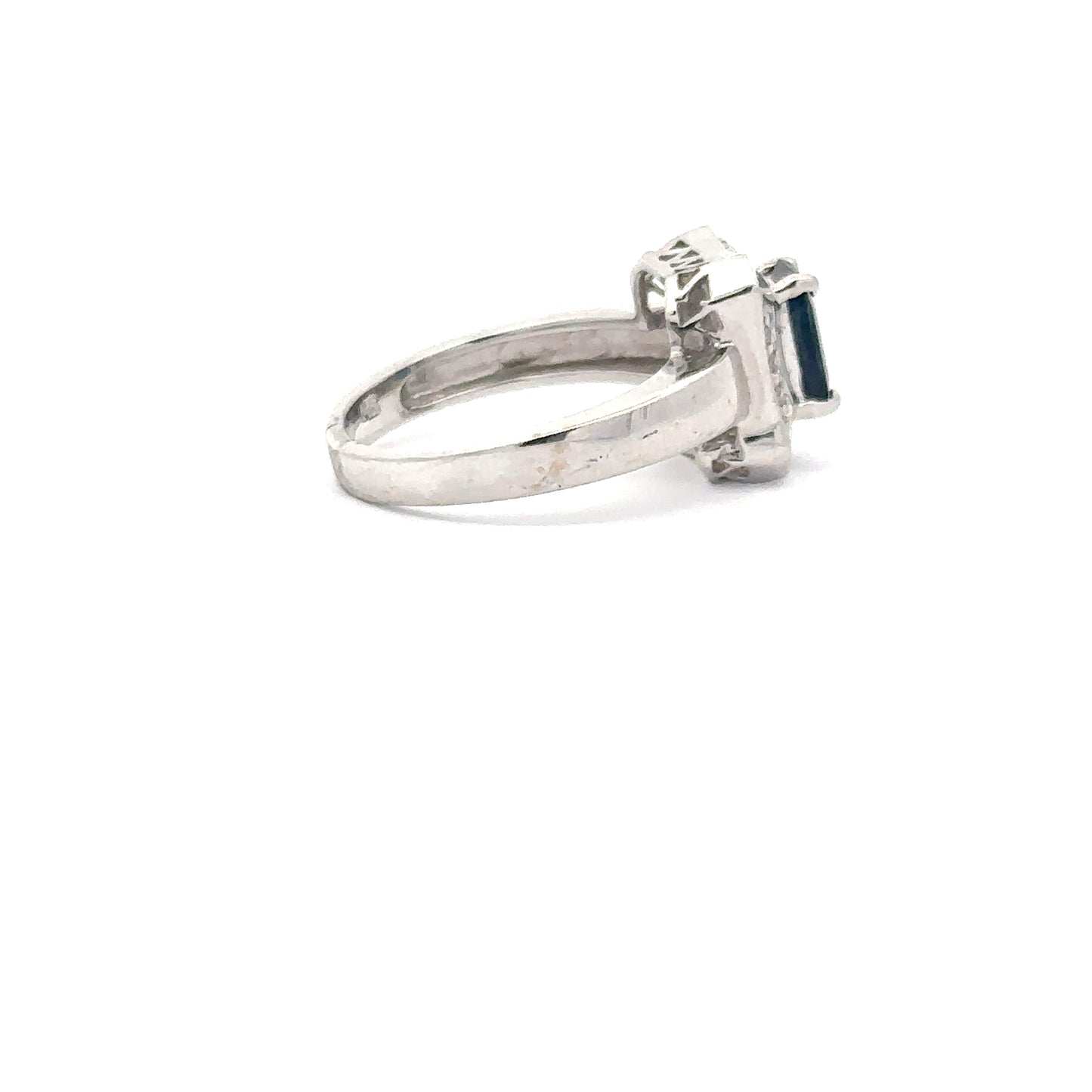 1.26ct Natural Emerald cut Sapphire & 0.14ct Natural Diamonds Ring | 14K WG