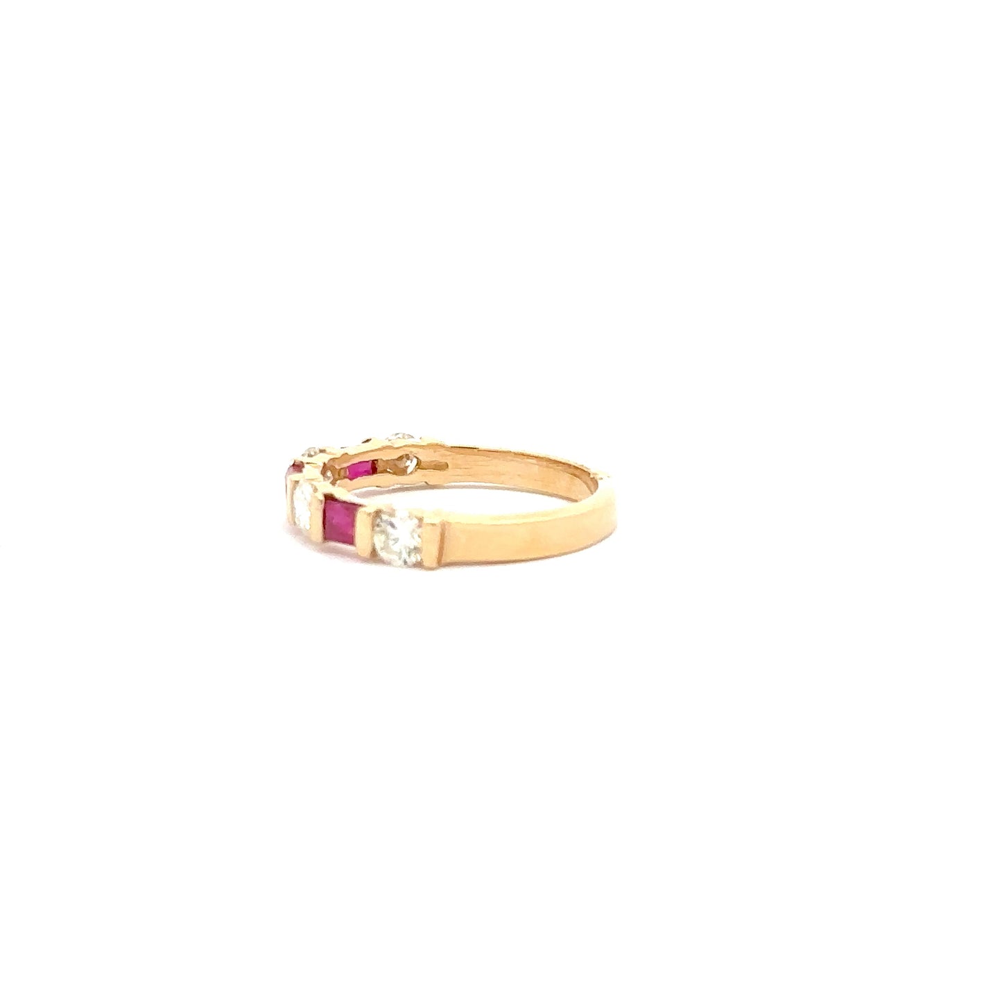 0.72ct Natural Round Diamonds & 0.63ct Emerald-Cut Rubys (Alternating Design) Band | 14K YG