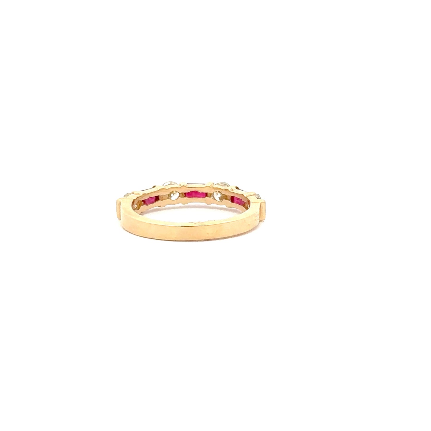 0.72ct Natural Round Diamonds & 0.63ct Emerald-Cut Rubys (Alternating Design) Band | 14K YG