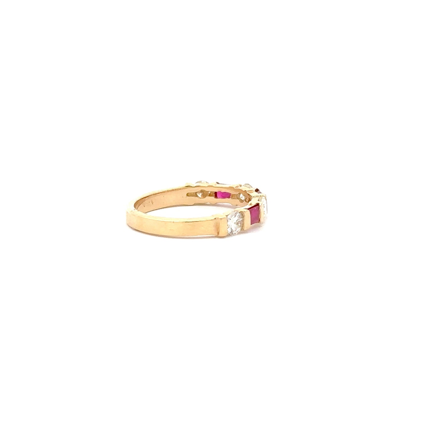 0.72ct Natural Round Diamonds & 0.63ct Emerald-Cut Rubys (Alternating Design) Band | 14K YG