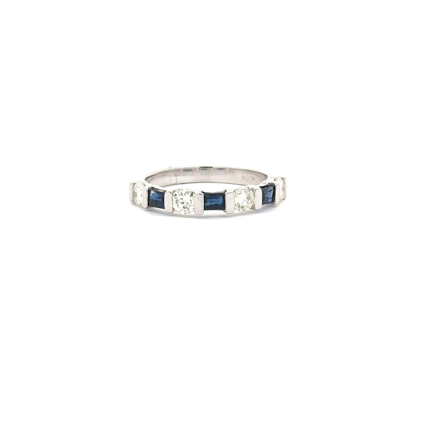 0.72ct Natural Round Diamonds & 0.63ct Emerald-Cut Sapphires (Alternating Design) Band | 14K WG